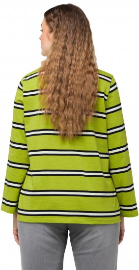 Ulla Popken Striped Hem Long Sleeve Tee Apple Green - Spausdinti marškinėliai moterims - 
