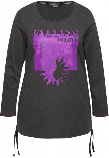 Ulla Popken Tie Hem Long Sleeve Graphic Tee Charcoal Grey Melange - Spausdinti marškinėliai moterims - 
