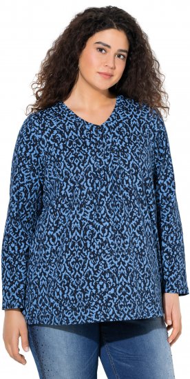 Ulla Popken Geometric Print 3/4 Sleeve Pleated Tee Navy Blue - Spausdinti marškinėliai moterims - 