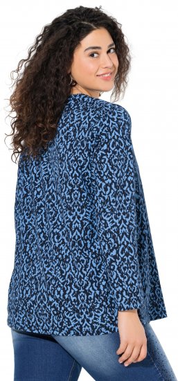 Ulla Popken Geometric Print 3/4 Sleeve Pleated Tee Navy Blue - Spausdinti marškinėliai moterims - 