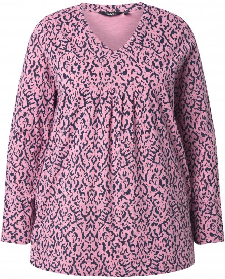 Ulla Popken Geometric Print 3/4 Sleeve Pleated Tee Raspberry - Spausdinti marškinėliai moterims - 
