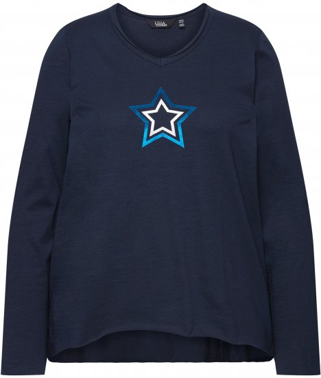 Ulla Popken Star Long Sleeve Graphic Tee Navy Blue - Spausdinti marškinėliai moterims - 