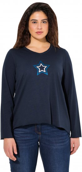 Ulla Popken Star Long Sleeve Graphic Tee Navy Blue - Spausdinti marškinėliai moterims - 