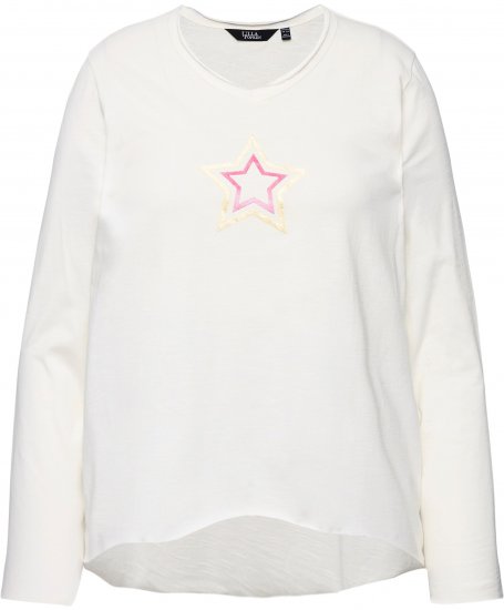 Ulla Popken Star Long Sleeve Graphic Tee Off-White - Spausdinti marškinėliai moterims - 