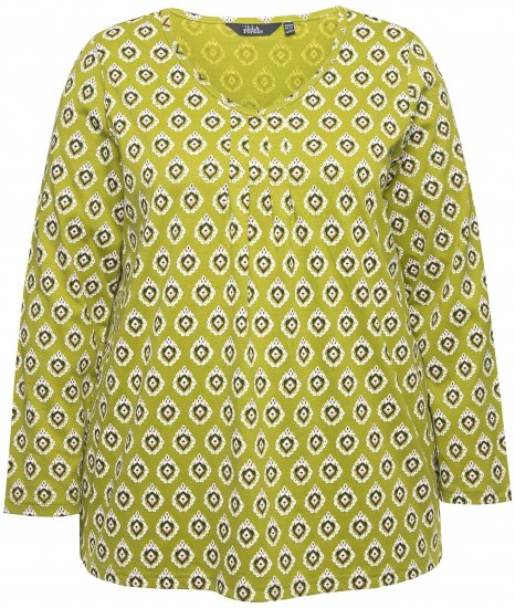 Ulla Popken Allover Graphic Long Sleeve Tee Avocado Green - Spausdinti marškinėliai moterims - 
