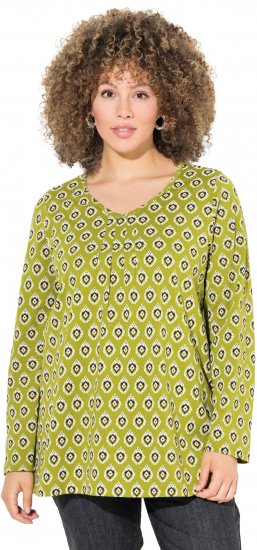 Ulla Popken Allover Graphic Long Sleeve Tee Avocado Green - Spausdinti marškinėliai moterims - 