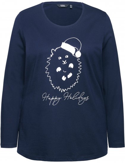 Ulla Popken Metallic Graphic Holiday Tee Navy - Spausdinti marškinėliai moterims - 