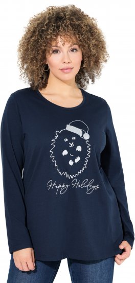Ulla Popken Metallic Graphic Holiday Tee Navy - Spausdinti marškinėliai moterims - 