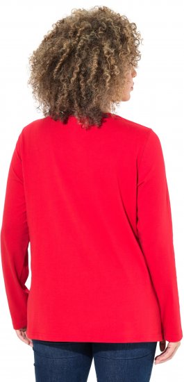 Ulla Popken Metallic Graphic Holiday Tee Salsa Red - Spausdinti marškinėliai moterims - 