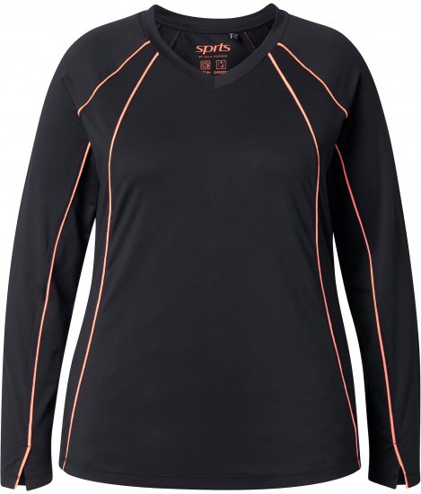Ulla Popken UPF 50+ Contrast Piping Long Sleeve Tee Black - Spausdinti marškinėliai moterims - 