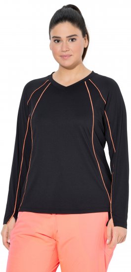 Ulla Popken UPF 50+ Contrast Piping Long Sleeve Tee Black - Spausdinti marškinėliai moterims - 