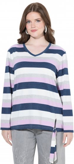 Ulla Popken Striped Knotted Hem Long Sleeve Tee Lavender - Spausdinti marškinėliai moterims - 