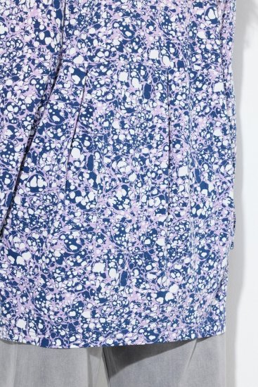 Ulla Popken Allover Printed Pleated Long Sleeve Tee Dark Blue - Spausdinti marškinėliai moterims - Marškinėliai su raštais moterims