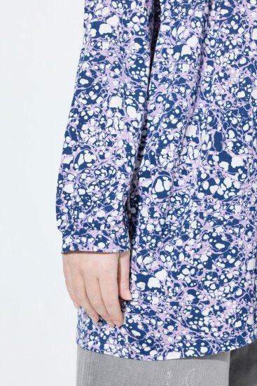 Ulla Popken Allover Printed Pleated Long Sleeve Tee Dark Blue - Spausdinti marškinėliai moterims - Marškinėliai su raštais moterims