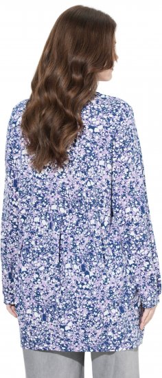 Ulla Popken Allover Printed Pleated Long Sleeve Tee Dark Blue - Spausdinti marškinėliai moterims - 