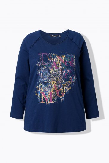 Ulla Popken Inverted Seam Long Sleeve Graphic Tee Ink Blue - Marškinėliai - 