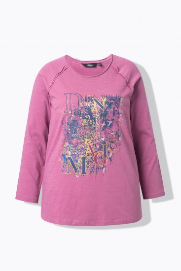 Ulla Popken Inverted Seam Long Sleeve Graphic Tee Dark Rose - Spausdinti marškinėliai moterims - 