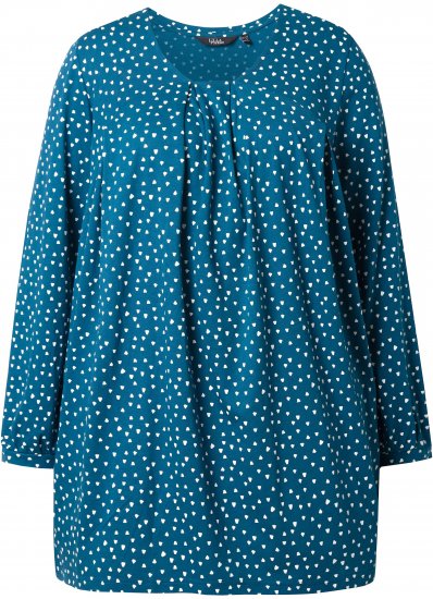 Ulla Popken Pleated Confetti Print Long Sleeve Tee Teal - Spausdinti marškinėliai moterims - 