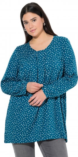 Ulla Popken Pleated Confetti Print Long Sleeve Tee Teal - Spausdinti marškinėliai moterims - 