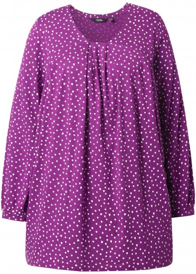 Ulla Popken Pleated Confetti Print Long Sleeve Tee Light Plum - Spausdinti marškinėliai moterims - 