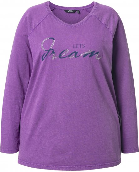 Ulla Popken Dream Rhinestone Lettering Long Sleeve Tee Light Plum - Spausdinti marškinėliai moterims - 