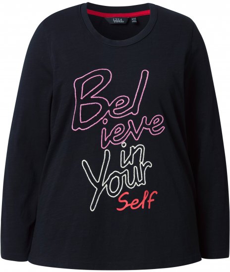 Ulla Popken Motivational Graphic Long Sleeve Tee Black - Spausdinti marškinėliai moterims - 