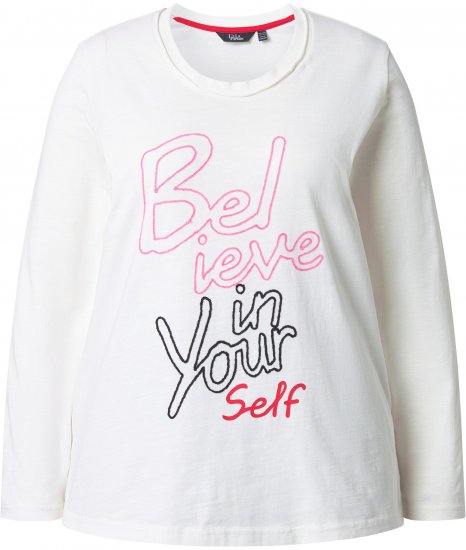 Ulla Popken Motivational Graphic Long Sleeve Tee Off-White - Spausdinti marškinėliai moterims - 