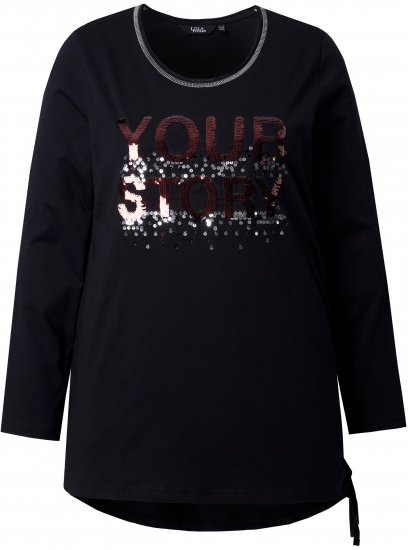 Ulla Popken Your Story Sequined Long Sleeve Tunic Tee Black - Spausdinti marškinėliai moterims - 