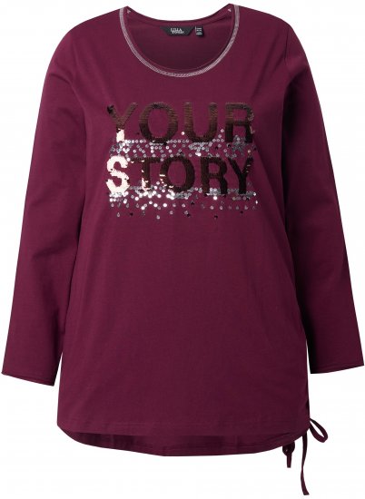 Ulla Popken Your Story Sequined Long Sleeve Tunic Tee Dark Ruby - Spausdinti marškinėliai moterims - 