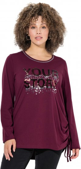 Ulla Popken Your Story Sequined Long Sleeve Tunic Tee Dark Ruby - Spausdinti marškinėliai moterims - 