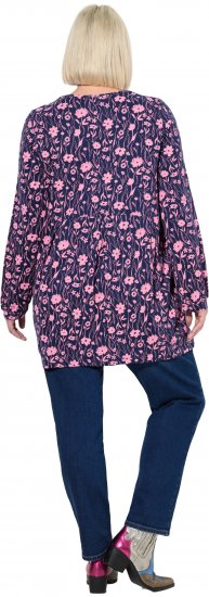 Ulla Popken Pleated Long Sleeve Floral Knit Tunic Ink Blue - Spausdinti marškinėliai moterims - 