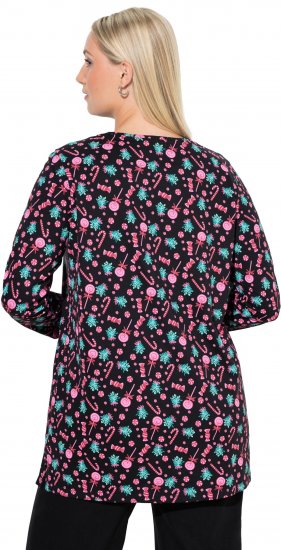 Ulla Popken Peppermint Tree V-Neck Holiday Cotton Long Sleeve Knit Tunic Black - Spausdinti marškinėliai moterims - 