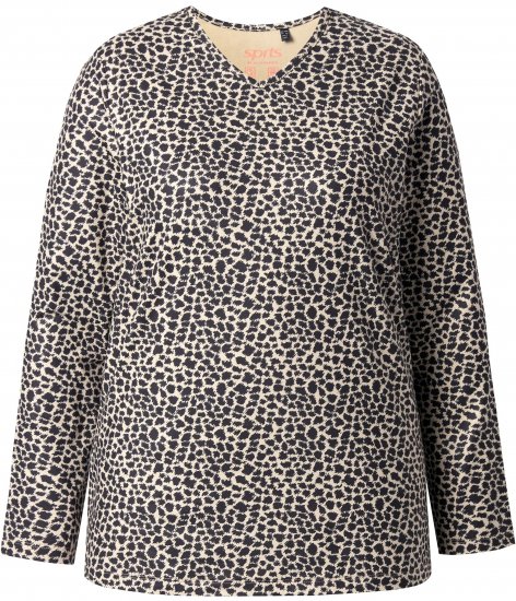 Ulla Popken Leopard Print Long Sleeve Ski Tee Black - Spausdinti marškinėliai moterims - 
