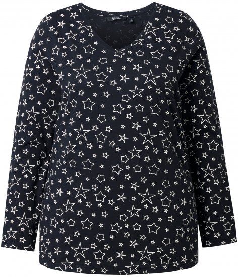 Ulla Popken Allover Printed Long Sleeve Tee Black - Spausdinti marškinėliai moterims - 