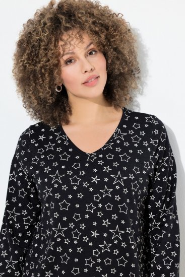 Ulla Popken Allover Printed Long Sleeve Tee Black - Spausdinti marškinėliai moterims - Marškinėliai su raštais moterims