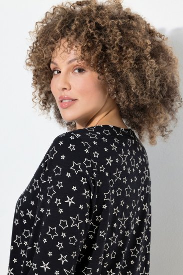 Ulla Popken Allover Printed Long Sleeve Tee Black - Spausdinti marškinėliai moterims - Marškinėliai su raštais moterims