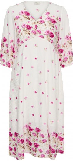 Kaffe Curve Rosa Midi Dress White Rose Border Flower - Suknelės - 