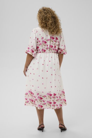 Kaffe Curve Rosa Midi Dress White Rose Border Flower - Suknelės - 