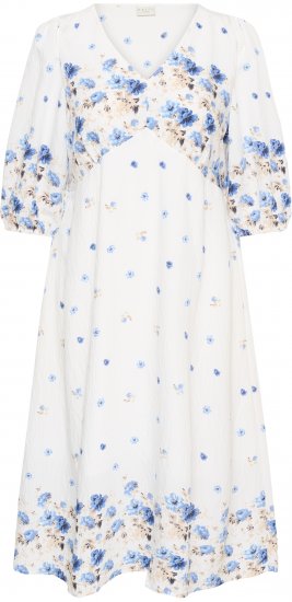 Kaffe Curve Rosa Midi Dress Blue Tones Border Flower - Suknelės - 