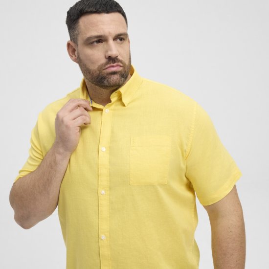North Latitude Shirt Linen Cotton Short Sleeve Yellow - Marškiniai - Marškiniai - 2XL-8XL
