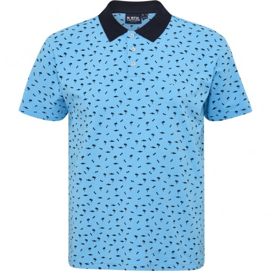 North Latitude Polo Pique Printed Turquoise - Polo marškinėliai - Polo marškinėliai - 2XL-8XL