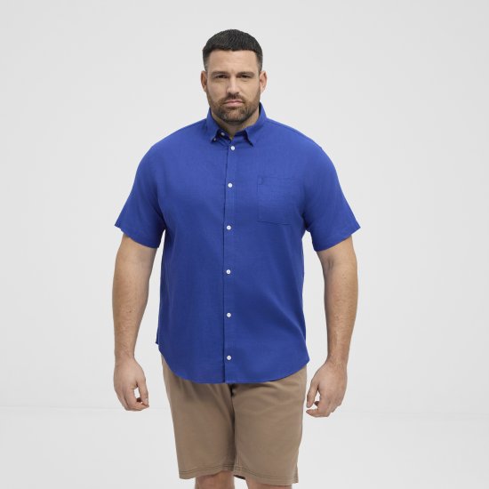 North Latitude Shirt Linen Cotton Short Sleeve Blue - Marškiniai - Marškiniai - 2XL-8XL