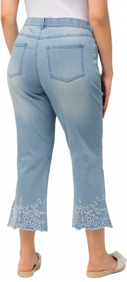 Ulla Popken Cropped Flared Eyelet Jeans Light Blue - Džinsai & Kelnės Didelėse Dydžiuose – Plus Size - 