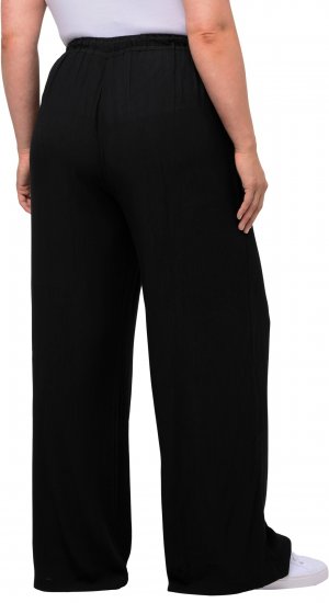 Ulla Popken Viscose Crinkle Drawstring Elastic Waist Pants Black - Džinsai & Kelnės Didelėse Dydžiuose – Plus Size - 