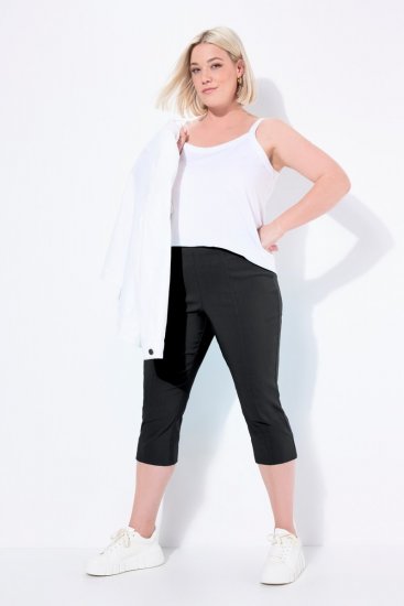 Ulla Popken Bengaline Elastic Waist Stretch Capri Pants Black - Medžiaginės kelnės - Plataus kirpimo kelnės moterims