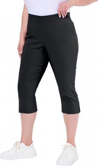 Ulla Popken Bengaline Elastic Waist Stretch Capri Pants Black - Džinsai & Kelnės Didelėse Dydžiuose – Plus Size - 