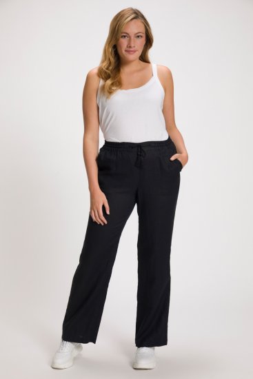 Ulla Popken Drawstring Elastic Waist Mary Fit Linen Pants Black - Džinsai & Kelnės Didelėse Dydžiuose – Plus Size - 