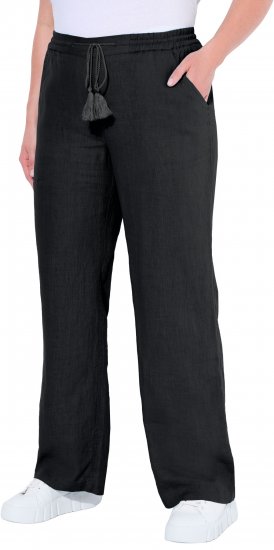 Ulla Popken Drawstring Elastic Waist Mary Fit Linen Pants Black - Džinsai & Kelnės Didelėse Dydžiuose – Plus Size - 