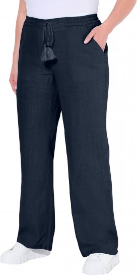 Ulla Popken Drawstring Elastic Waist Mary Fit Linen Pants Navy - Džinsai & Kelnės Didelėse Dydžiuose – Plus Size - 