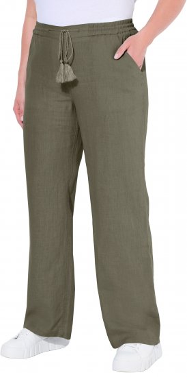 Ulla Popken Drawstring Elastic Waist Mary Fit Linen Pants Loden Green - Džinsai & Kelnės Didelėse Dydžiuose – Plus Size - 